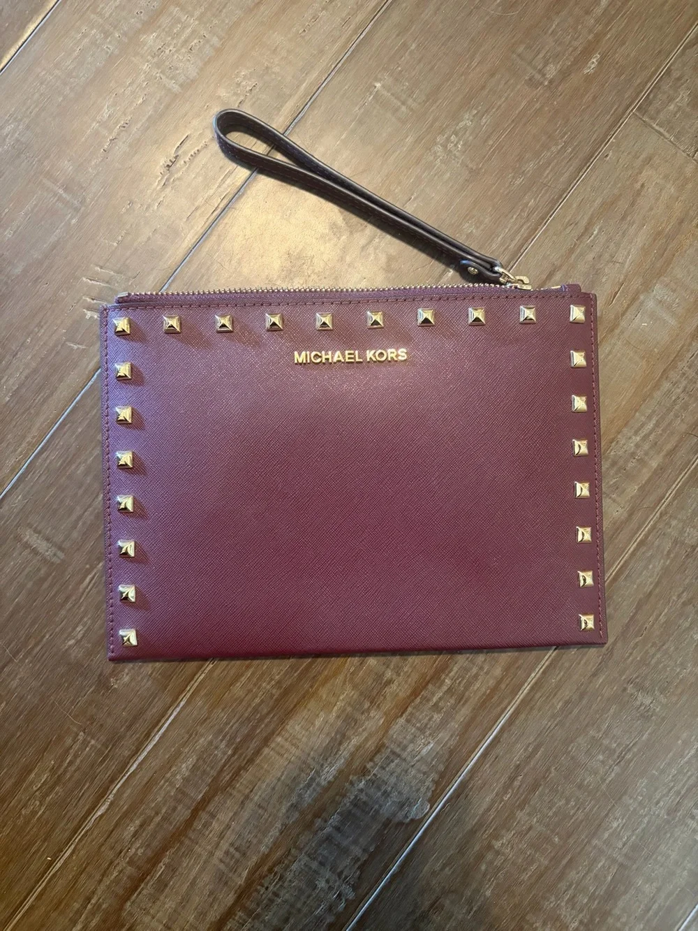 Michael Kors Burgundy Studded Wristlet Clutch